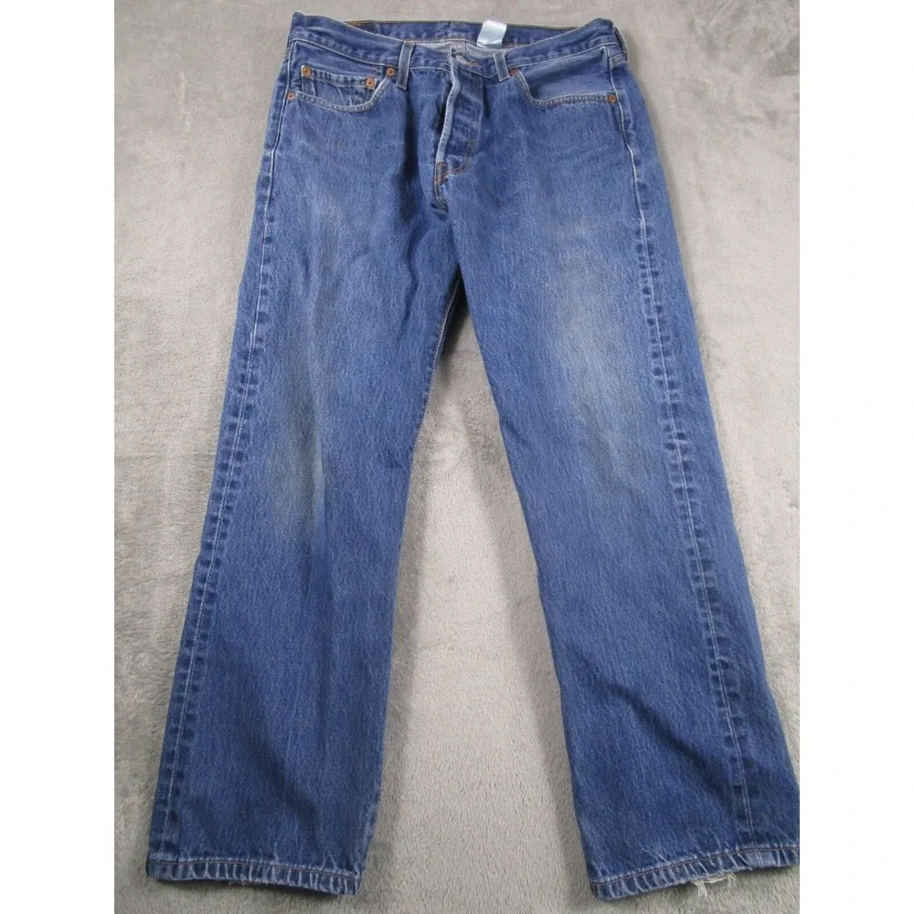 Levis 501 Jeans Mens 32x28 Blue Demim Distressed Button‎ Fly Cotton Pockets
